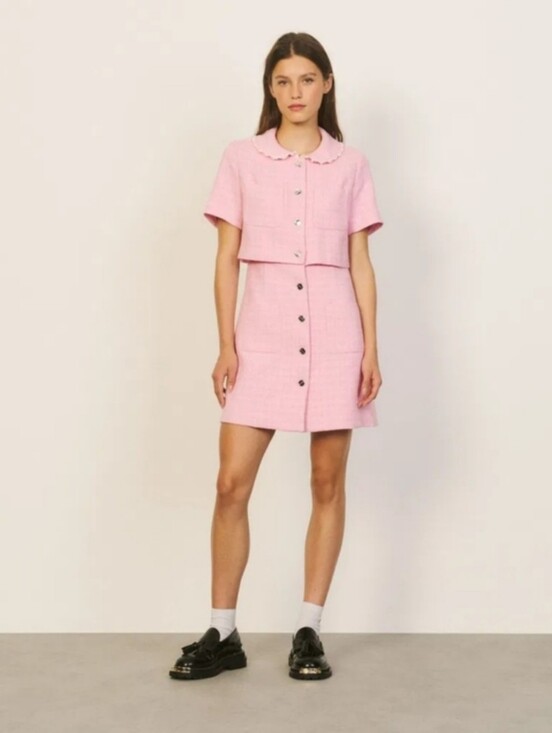 Sandro Dresses & Skirts - Sandro Rosee Trompe L'oeil Tweed Mini Dress Pink size 40 US 8